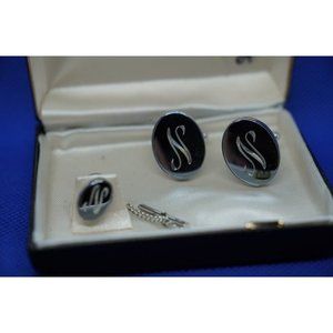 Anson Cuff Links & Tie Tac Set NEW WITH BOX - Engraved‎ with the Letter N (1a4)